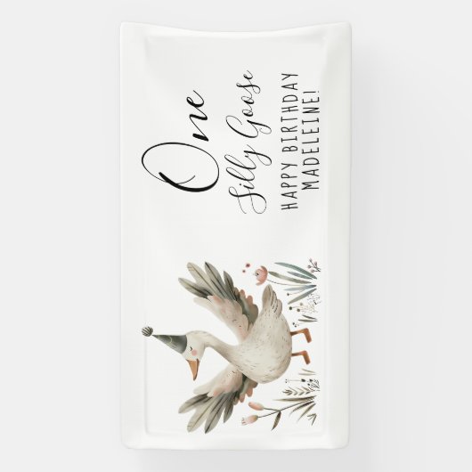 Een Gekke Goose 1e Verjaardag Schattigee Waterverf Spandoek (Verticaal)