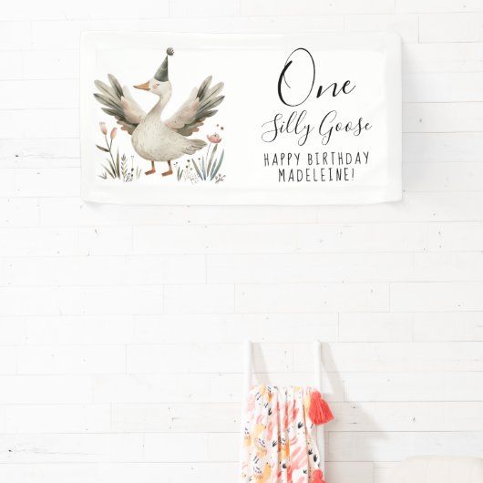 Een Gekke Goose 1e Verjaardag Schattigee Waterverf Spandoek (Insitu)
