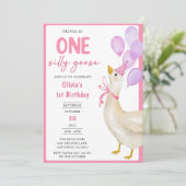 Een Gekke Goose 1e verjaardagsfeest uitnodiging (Staand voorkant)