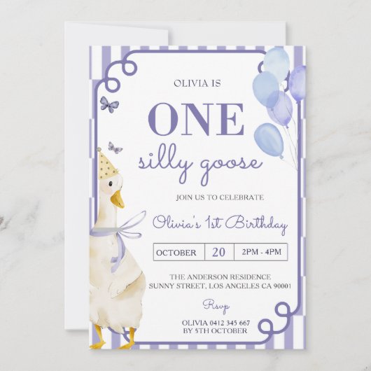 Een Gekke Goose 1e verjaardagsfeest uitnodiging (Voorkant)
