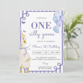 Een Gekke Goose 1e verjaardagsfeest uitnodiging (Staand voorkant)