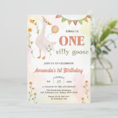 Een Gekke Goose 1e verjaardagsfeest uitnodiging (Staand voorkant)