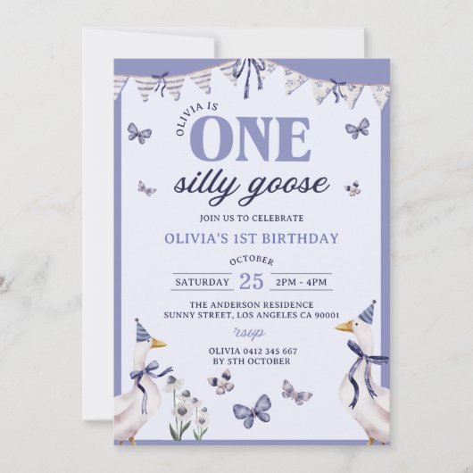 Een Gekke Goose 1e verjaardagsfeest uitnodiging (Voorkant)