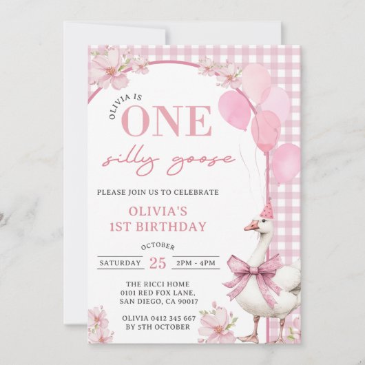 Een Gekke Goose 1e verjaardagsfeest uitnodiging (Voorkant)