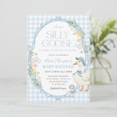 Een Gekke Goose Baby shower Blue Gingham Kaart (Staand voorkant)