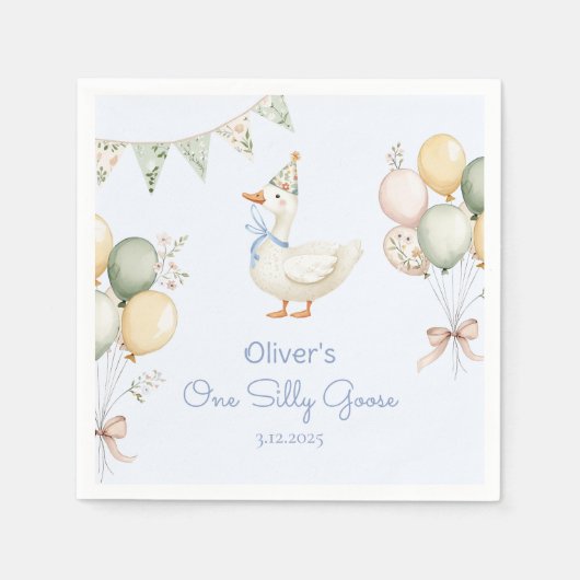 Een Gekke Goose Balloons Boy 1st Birthday Servet (Voorkant)