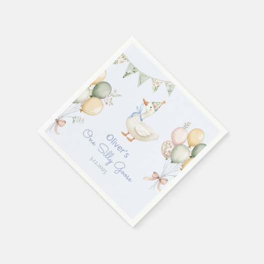 Een Gekke Goose Balloons Boy 1st Birthday Servet (Hoek)