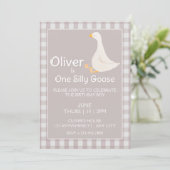 Een Gekke Goose Beige Gingham eerste verjaardagsfe Kaart (Staand voorkant)