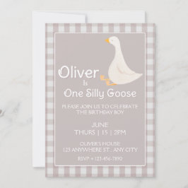 Een Gekke Goose Beige Gingham eerste verjaardagsfe Kaart