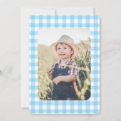 Een Gekke Goose Blue 1st Birthday Photo Invitation Kaart (Achterkant)