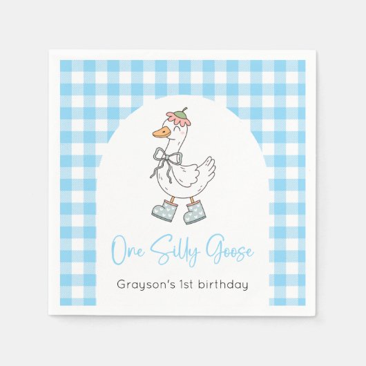 Een Gekke Goose Blue 1st Birthday Servet (Voorkant)