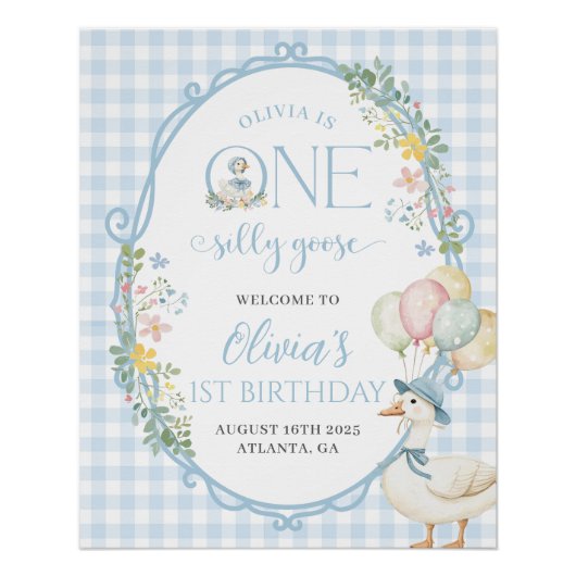 Een Gekke Goose Blue 1st Verjaardag Welkomstbord Perfect Poster (Voorkant)