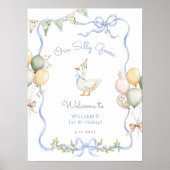 Een Gekke Goose Blue Bow Boy 1st Verjaardag Welkom Poster (Voorkant)