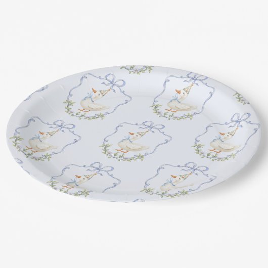 Een Gekke Goose Blue Bow Crest  Papieren Bordje (Gekanteld)