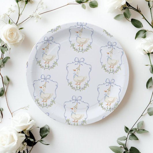 Een Gekke Goose Blue Bow Crest Papieren Bordje