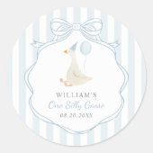 Een Gekke Goose Blue Bow eerste verjaardag Ronde Sticker (Voorkant)