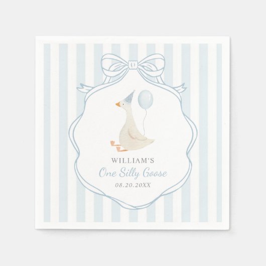 Een Gekke Goose Blue Bow eerste verjaardag Servet (Voorkant)