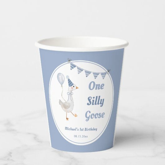 Een Gekke Goose Blue Boy 1st Birthday Papieren Bekers (Voorkant)