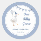 Een Gekke Goose Blue Boy 1st Birthday Ronde Sticker (Voorkant)