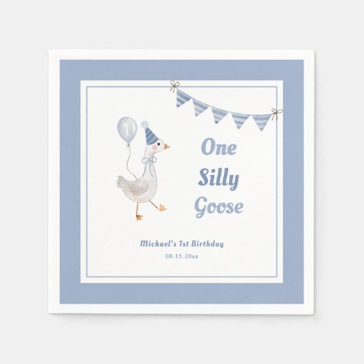 Een Gekke Goose Blue Boy 1st Birthday Servet (Voorkant)
