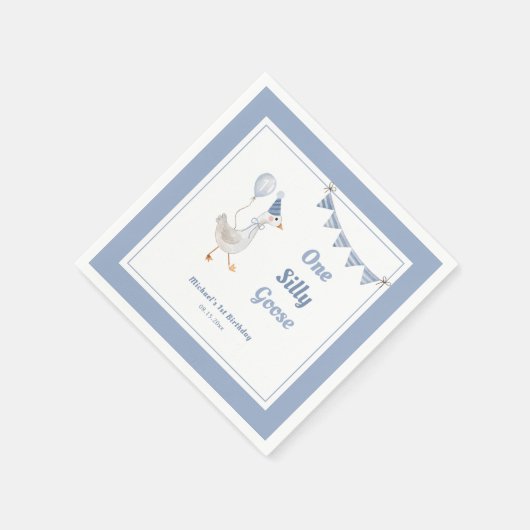 Een Gekke Goose Blue Boy 1st Birthday Servet (Hoek)