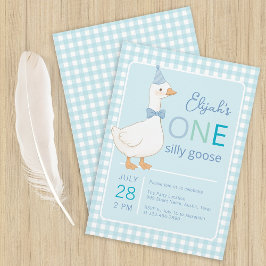Een Gekke Goose Blue Boy First Birthday Party Pet Kaart