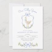 Een Gekke Goose Blue Crest Boy 1st BIrthday Kaart (Voorkant)