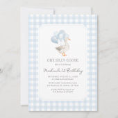Een Gekke Goose Blue Gingham 1st Birthday Kaart (Voorkant)
