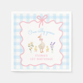 Een Gekke Goose Blue Gingham 1st Birthday Servet (Voorkant)