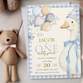 Een Gekke Goose Blue Gingham Boy 1st Birthday Kaart