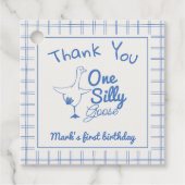 Een Gekke Goose Blue Hand getrokken 1st Boy Verjaa Bedankjes Labels (Voorkant)