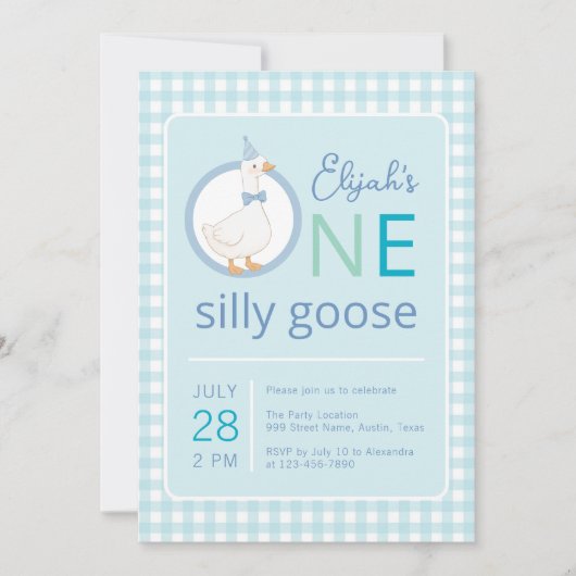 Een Gekke Goose Blue Party Pet Boy Eerste Verjaard Kaart (Voorkant)