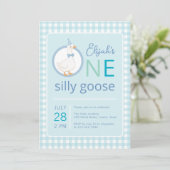 Een Gekke Goose Blue Party Pet Boy Eerste Verjaard Kaart (Staand voorkant)