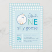 Een Gekke Goose Blue Party Pet Boy Eerste Verjaard Kaart (Voorkant / Achterkant)