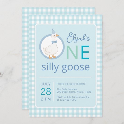 Een Gekke Goose Blue Party Pet Boy Eerste Verjaard Kaart (Voorkant / Achterkant)