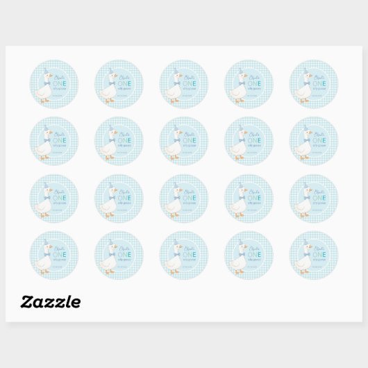 Een Gekke Goose Blue Party Pet Boy Eerste Verjaard Ronde Sticker (Vel)