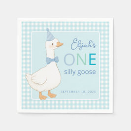 Een Gekke Goose Blue Plaid Boy 1e verjaardagsfeest Servet