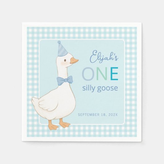 Een Gekke Goose Blue Plaid Boy 1e verjaardagsfeest Servet (Voorkant)