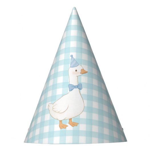 Een Gekke Goose Blue Plaid Schattige Boy Eerste Ve Feesthoedjes (Voorkant)