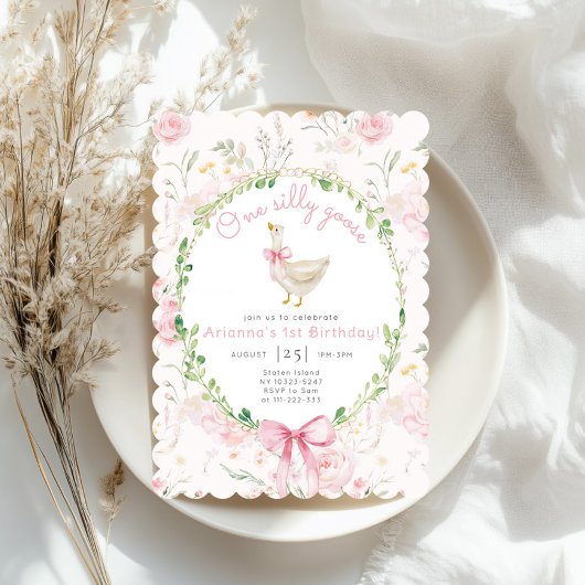 Een Gekke Goose Blush Pink Bow Girl 1e verjaardag Kaart