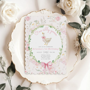 Een Gekke Goose Blush Pink Bow Girl 1e verjaardag Kaart