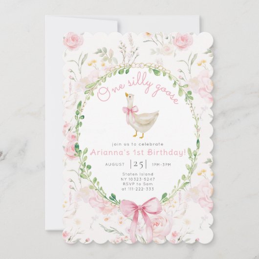 Een Gekke Goose Blush Pink Bow Girl 1e verjaardag Kaart (Voorkant)