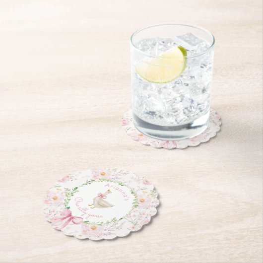 Een Gekke Goose Blush Pink Bow Girl 1e verjaardag Kartonnen Onderzetters (Insitu)