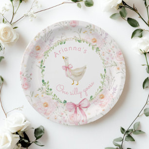 Een Gekke Goose Blush Pink Bow Girl 1e verjaardag Papieren Bordje