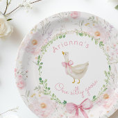 Een Gekke Goose Blush Pink Bow Girl 1e verjaardag Papieren Bordje