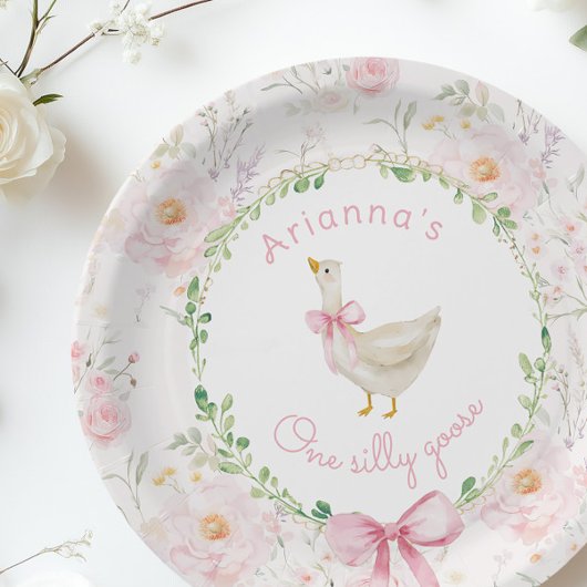 Een Gekke Goose Blush Pink Bow Girl 1e verjaardag Papieren Bordje
