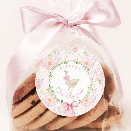 Een Gekke Goose Blush Pink Bow Girl 1e verjaardag Ronde Sticker