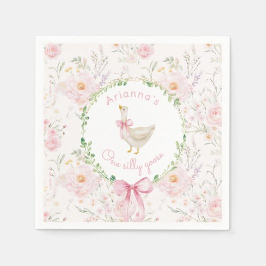 Een Gekke Goose Blush Pink Bow Girl 1e verjaardag Servet (Voorkant)