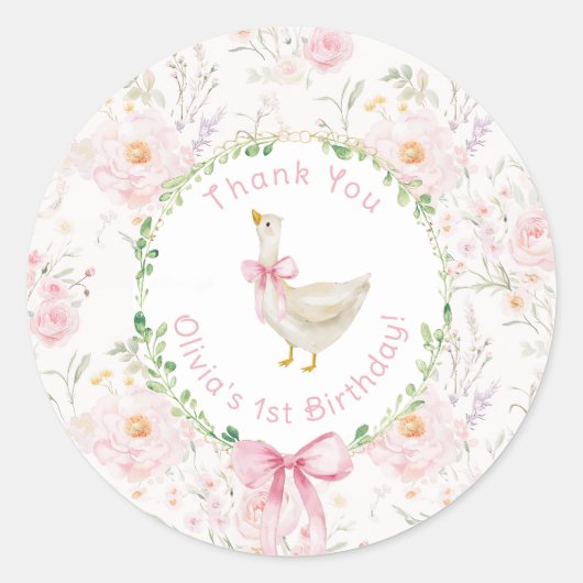 Een Gekke Goose Blush roze Verjaardag Bedankt Ronde Sticker (Voorkant)