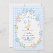 Een Gekke Goose Bow Bloemen 1e Verjaardag Uitnodig Kaart (Voorkant)